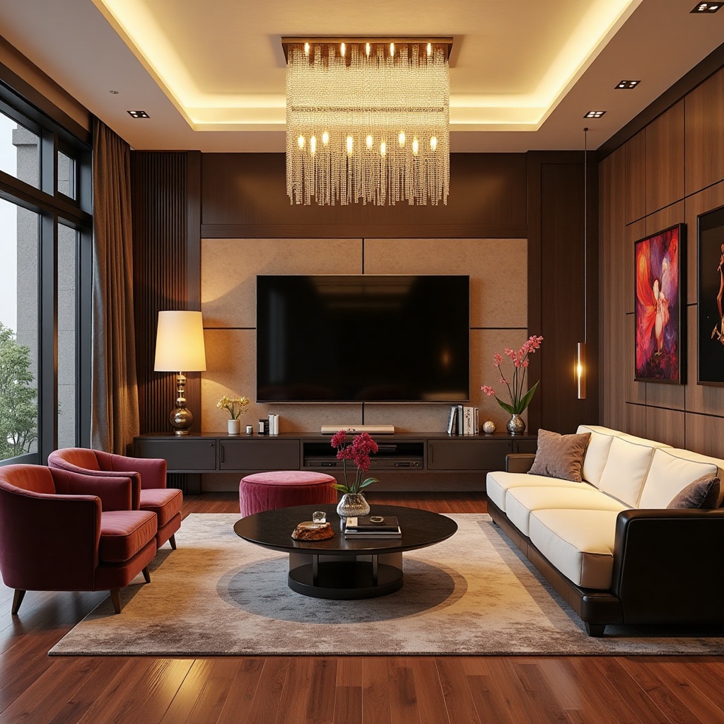 A sleek,  modern living room shot for '2025 INTERIOR TRENDS',  with a bold on Tensor.Art