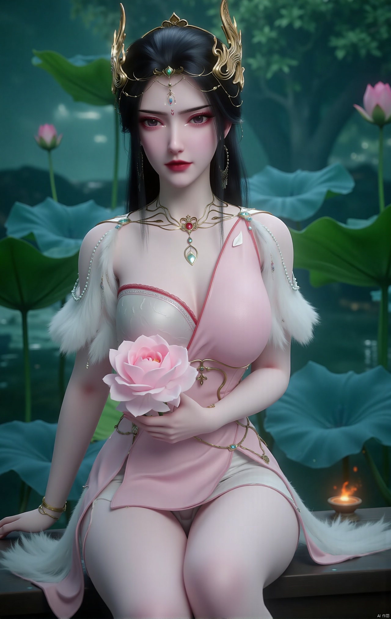  masterpiece,1girl,black hair,(Sitting by the lotus pond in the garden:1.3),(short dress:1.39),black eyes,beautiful face,short sleeves,holding flower,looking at viewer,(huge breasts:2.79),(full breasts:1.99),Xzhaoliner,Xyaoxi,Xsulingyun,XyunluoX,Xhenrendadi,Xlannuo,Xlongnv,Xruoshui,XyunluoH,Xyuzimo,Xliuyue,Xlimuwanx,Xhongdie,Xyanqingcheng,Xqinghe,XyunxiX