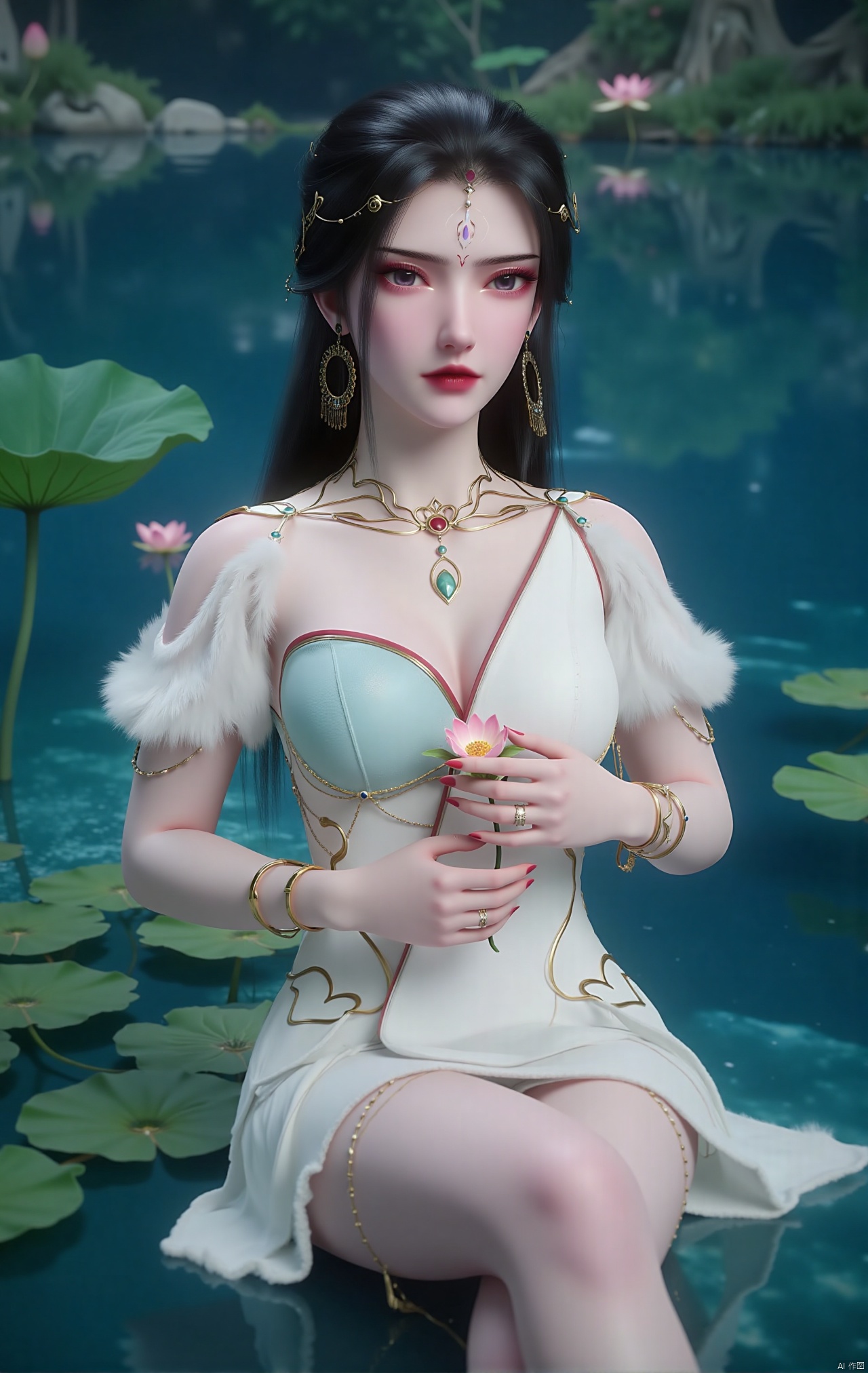  masterpiece,1girl,black hair,(Sitting by the lotus pond in the garden:1.3),(short dress:1.39),black eyes,beautiful face,short sleeves,holding flower,looking at viewer,(huge breasts:2.79),(full breasts:1.99),Xzhaoliner,Xyaoxi,Xsulingyun,XyunluoX,Xhenrendadi,Xlannuo,Xlongnv,Xruoshui,XyunluoH,Xyuzimo,Xliuyue,Xlimuwanx,Xhongdie,Xyanqingcheng,Xqinghe,XyunxiX