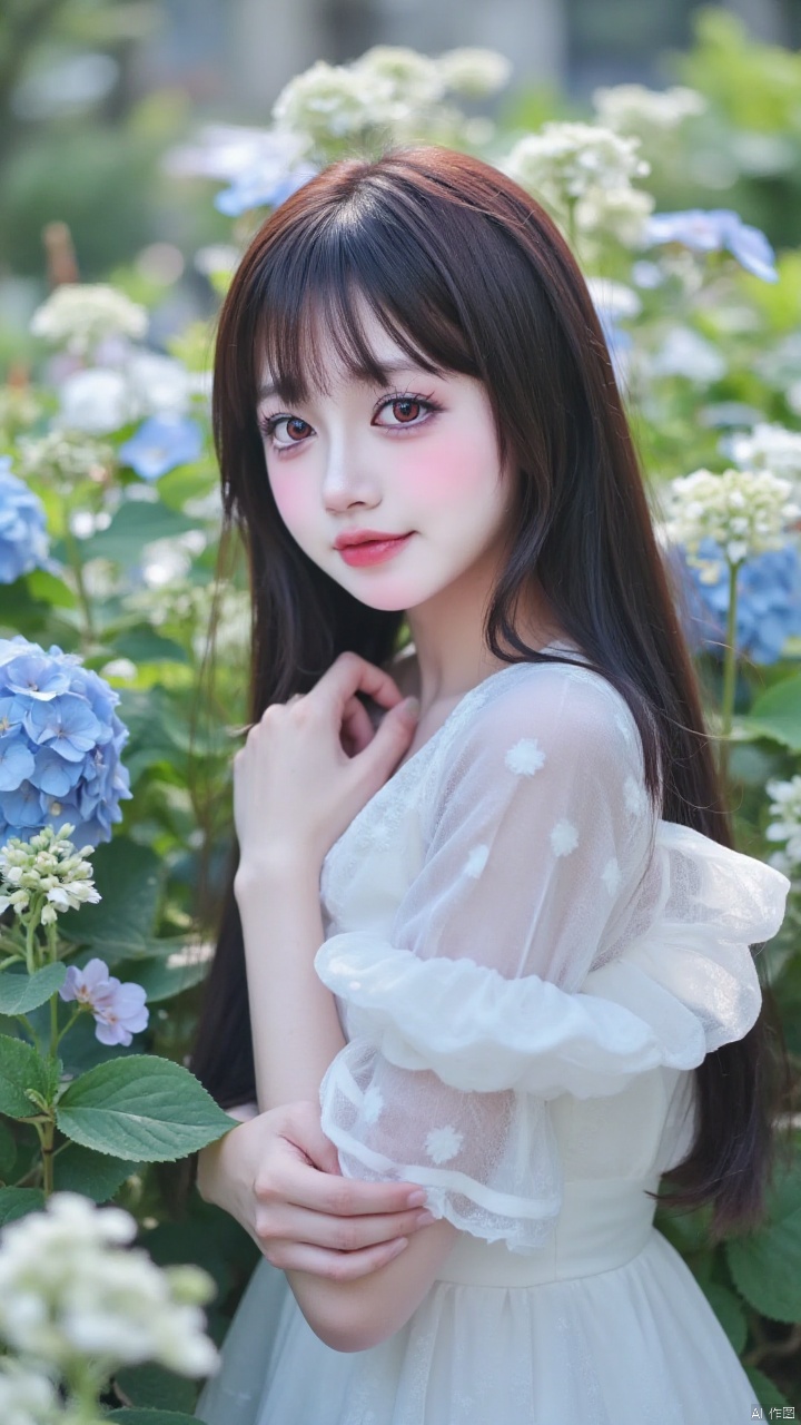 bby,(best quality,4k,8k,highres,masterpiece:1.2),ultra-detailed,(realistic,photorealistic,photo-realuristic:1.37),1girl,blue_flower,closed_eyes,flower,from_side,hand_on_own_chest,hydrangea,leaf,long_hair,morning_glory,plant,profile,see-through,short_sleeves,solo,water,white_dress,beautiful detailed eyes,beautiful detailed lips,extremely detailed face,long eyelashes,soft lighting,gentle breeze,ethereal atmosphere,serene garden,delicate petals,flowing dress,calm expression,soft pastel colors,peaceful scene,romantic mood,natural light,harmonious composition,water droplets,shallow depth of field,soft shadows,dreamy vibe,fine details,clear background,smooth skin,floral pattern,translucent fabric,blurred background,soft focus,graceful pose,subtle smile