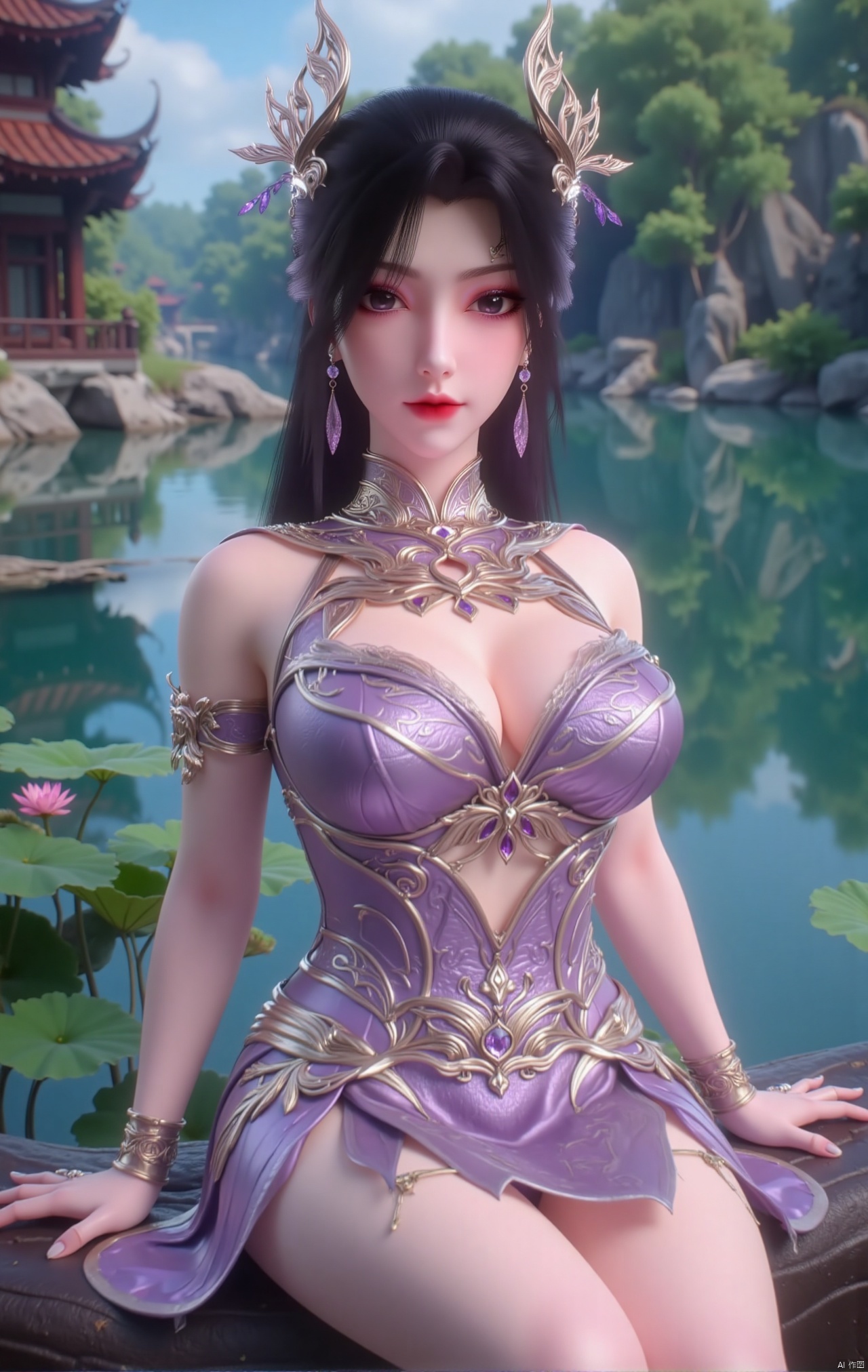  masterpiece,1girl,black hair,(Sitting by the lotus pond in the garden:1.3),(short dress:1.39),black eyes,beautiful face,short sleeves,holding flower,looking at viewer,(huge breasts:2.79),(full breasts:1.99),Xzhaoliner,Xyaoxi,Xsulingyun,XyunluoX,Xhenrendadi,Xlannuo,Xlongnv,Xruoshui,XyunluoH,Xyuzimo,Xliuyue,Xlimuwanx,Xhongdie,Xyanqingcheng,Xqinghe,XyunxiX