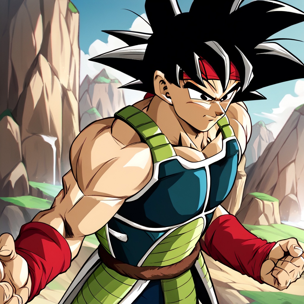 Bardock,  Red scarf on forehead,  red wristbands on Tensor.Art