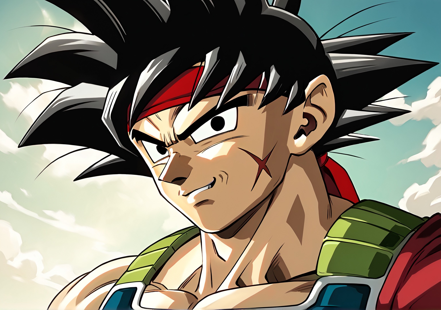 Bardock,  Red scarf on forehead,  red wristbands on Tensor.Art