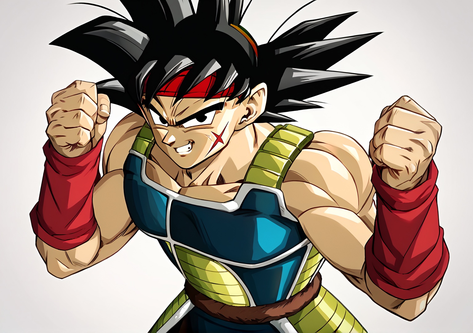 Bardock,  Red scarf on forehead,  red wristbands on Tensor.Art