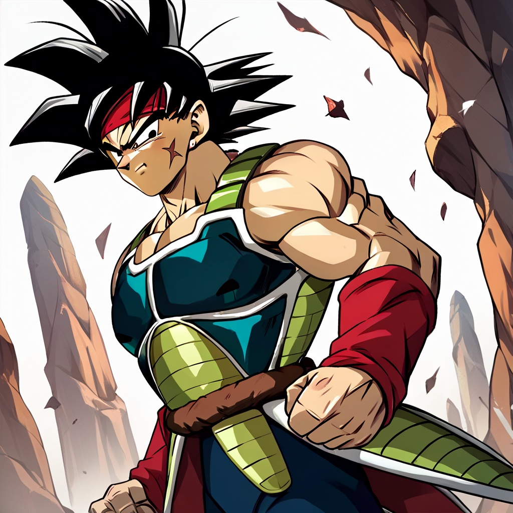 Bardock,  Red scarf on forehead,  red wristbands on Tensor.Art