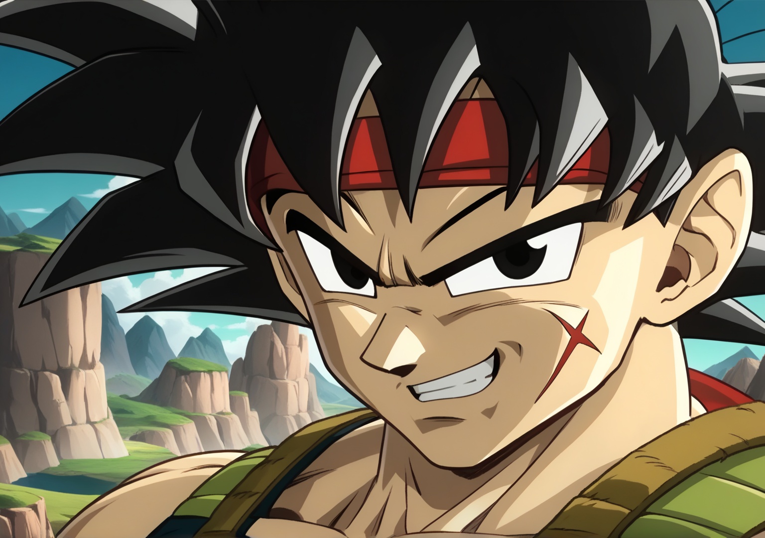 Bardock,  Red scarf on forehead,  red wristbands on Tensor.Art
