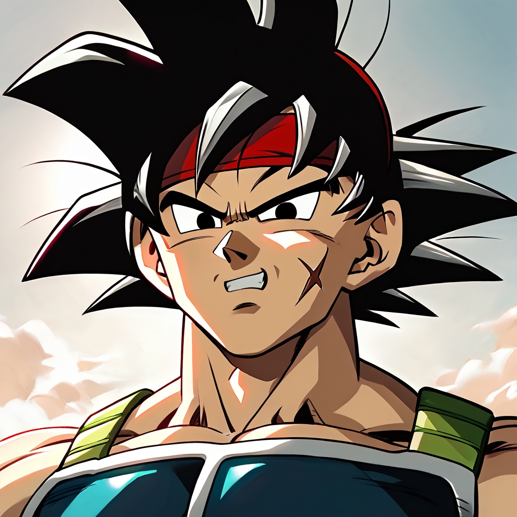 Bardock,  Red scarf on forehead,  red wristbands on Tensor.Art