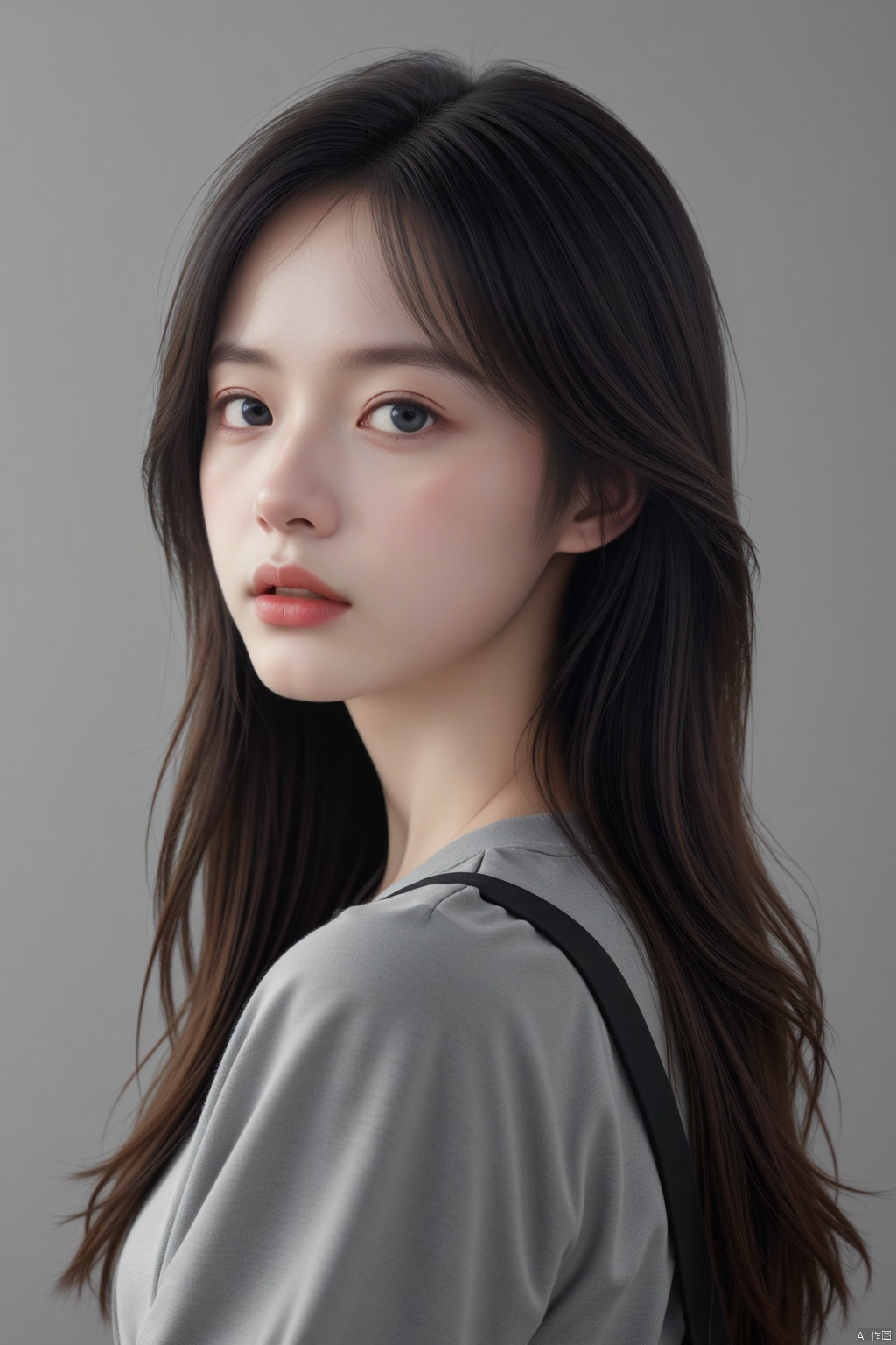1girl,(gray background),(8k, RAW photo, best quality, masterpiece:1.2),