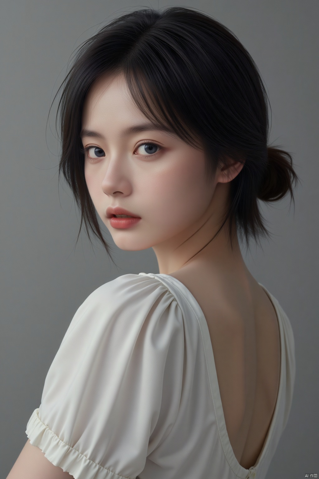 1girl,(gray background),(8k, RAW photo, best quality, masterpiece:1.2),