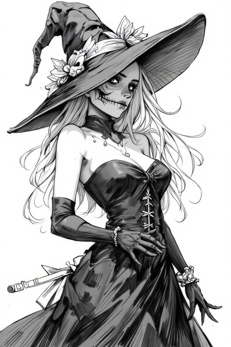 sexy witch,  strapless dress,  upper body on Tensor.Art