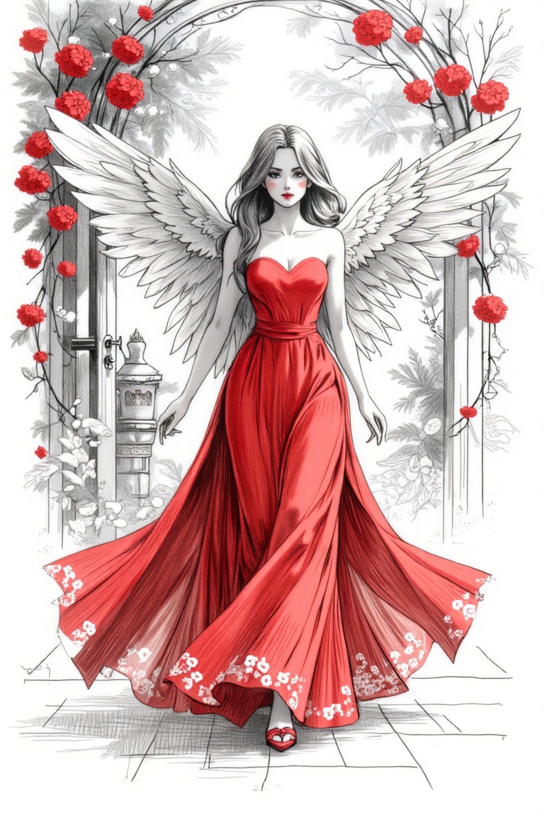 Pencil Sketch,  Pretty woman,  slim body on Tensor.Art