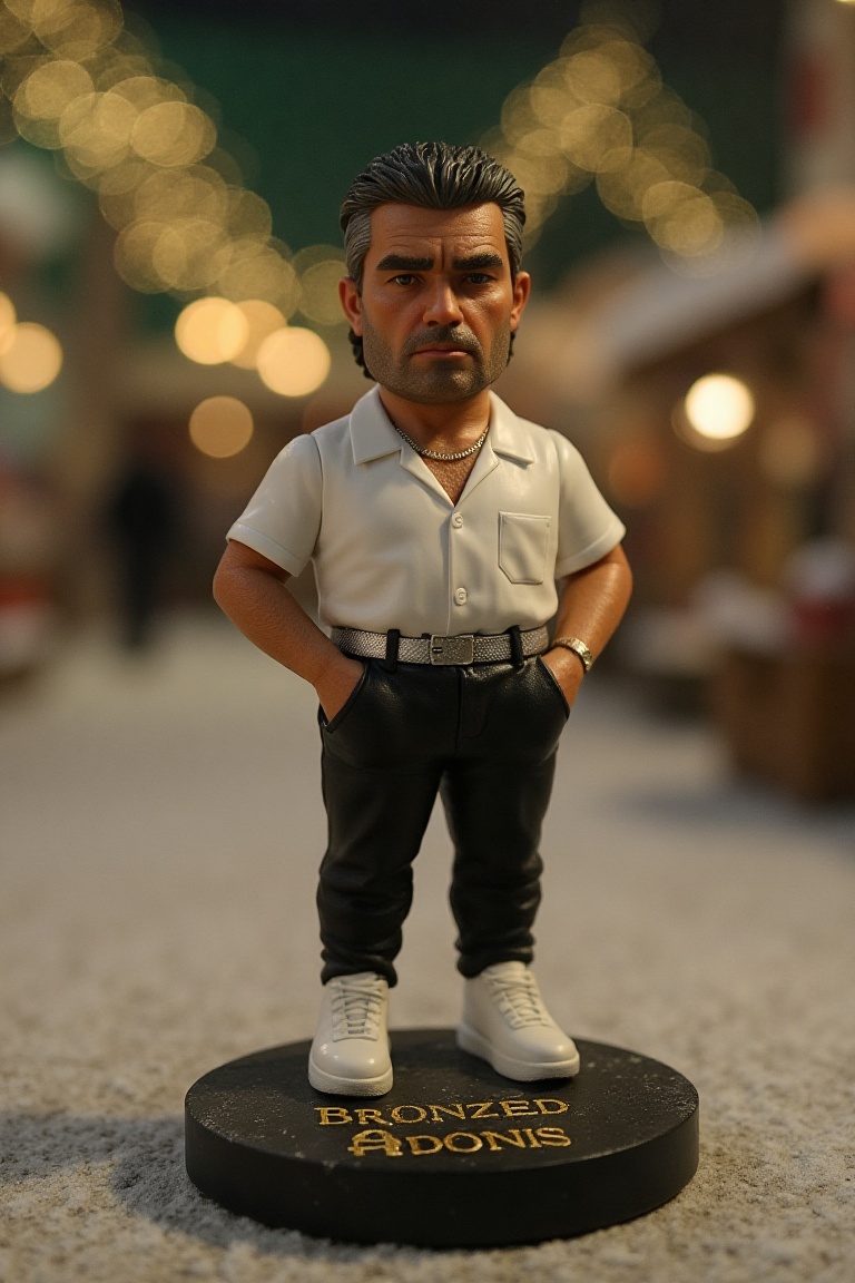 This is a high-resolution photograph of a detailed,  miniature action figure of Steve Beaton,  standing on a round on Tens...