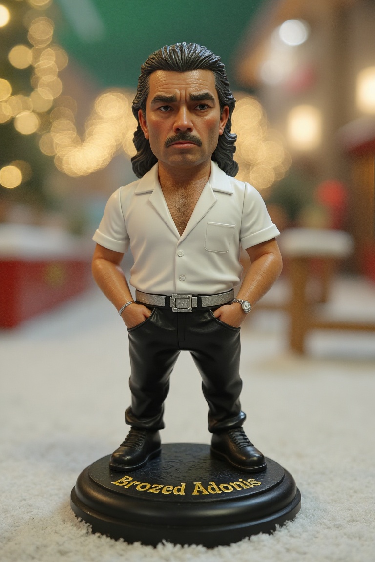 This is a high-resolution photograph of a detailed,  miniature action figure of Steve Beaton,  standing on a round on Tens...