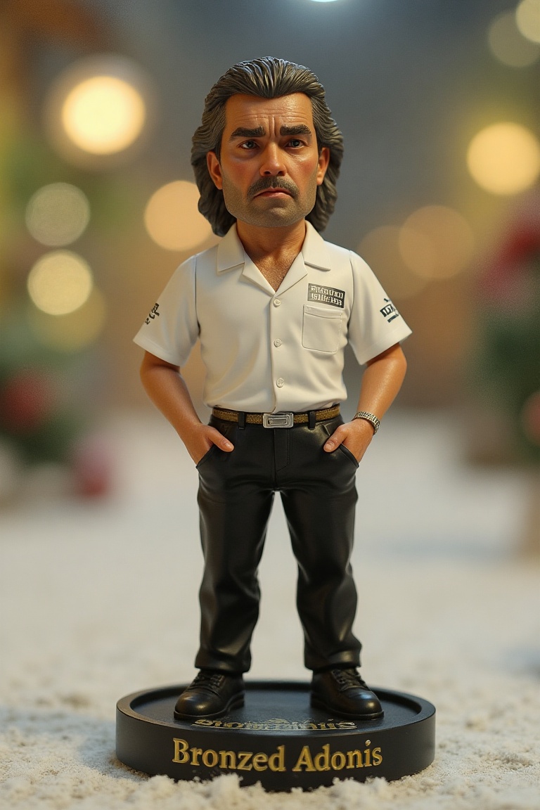 This is a high-resolution photograph of a detailed,  miniature action figure of Steve Beaton,  standing on a round on Tens...
