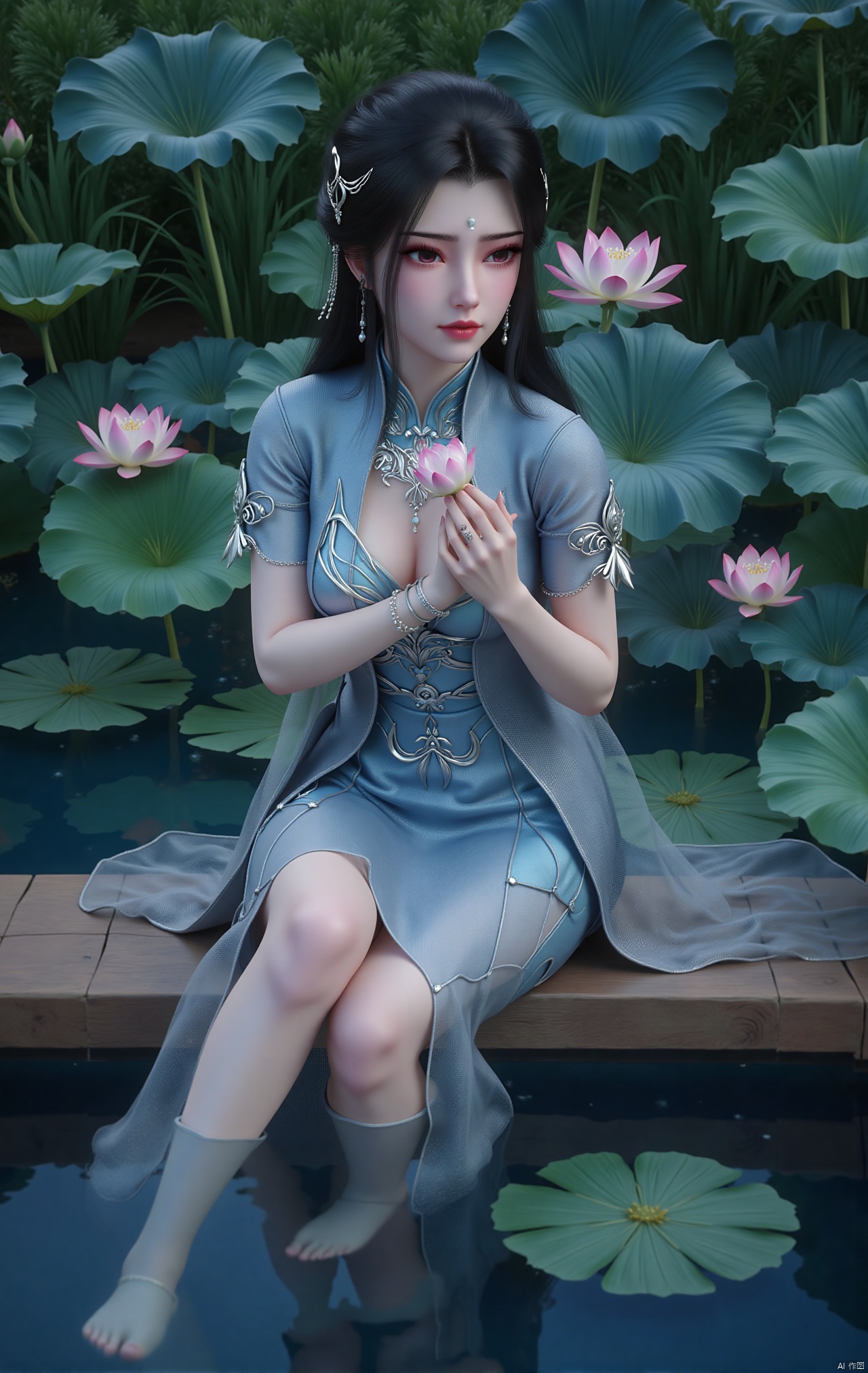  masterpiece,1girl,black hair,(Sitting by the lotus pond in the garden:1.3),(short dress:1.39),black eyes,beautiful face,short sleeves,holding flower,looking at viewer,(huge breasts:2.79),(full breasts:1.99),Xzhaoliner,Xyaoxi,Xsulingyun,XyunluoX,Xhenrendadi,Xlannuo,Xlongnv,Xruoshui,XyunluoH,Xyuzimo,Xliuyue,Xlimuwanx,Xhongdie,Xyanqingcheng,Xqinghe,XyunxiX