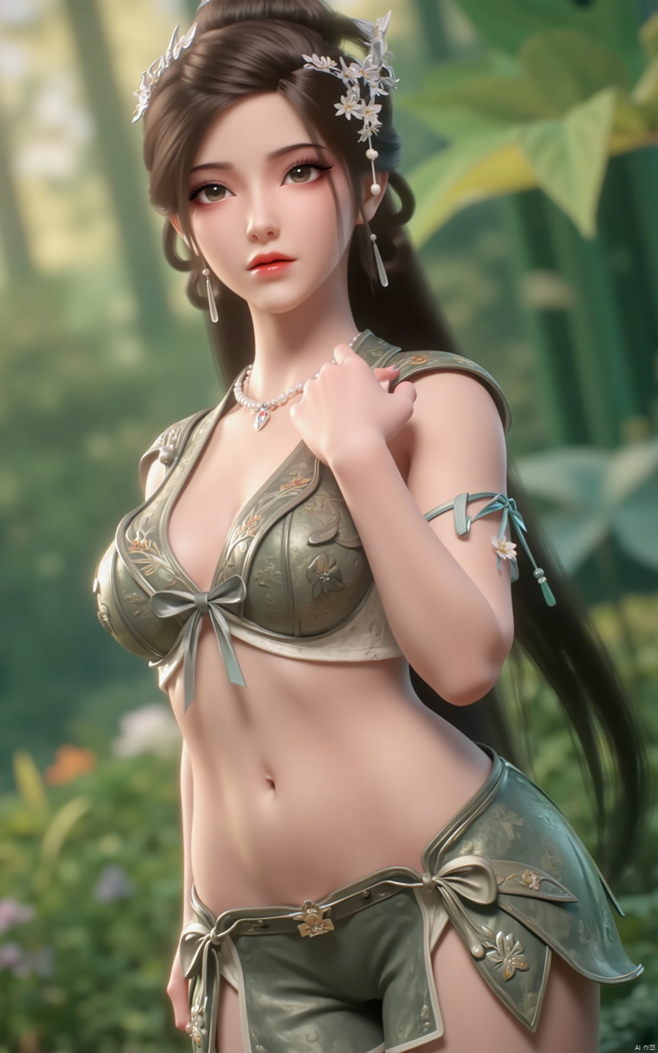 masterpiece,(best quality),official art, (1girl), (solo), ((looking_at_viewer)),(huge breasts:2.39),(full breasts:1.99),Xzhaoliner,(Lotus pond, lotus:1.52),Xruoshui,Xlongnv,Xbaiyijun,XyunluoH,XyunluoX,Xyiwenjun