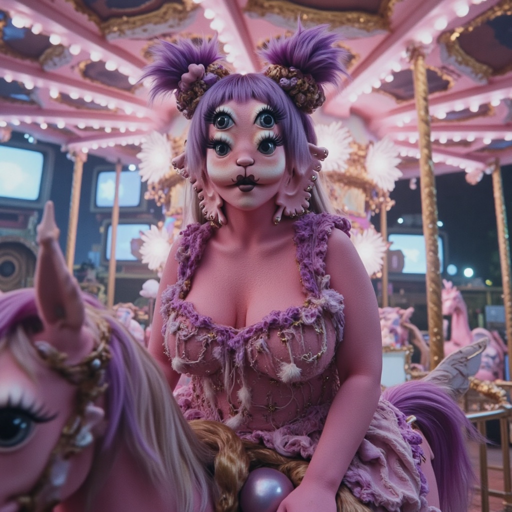 1girl,  sitting on a carousel horse,  on a carousel on Tensor.Art