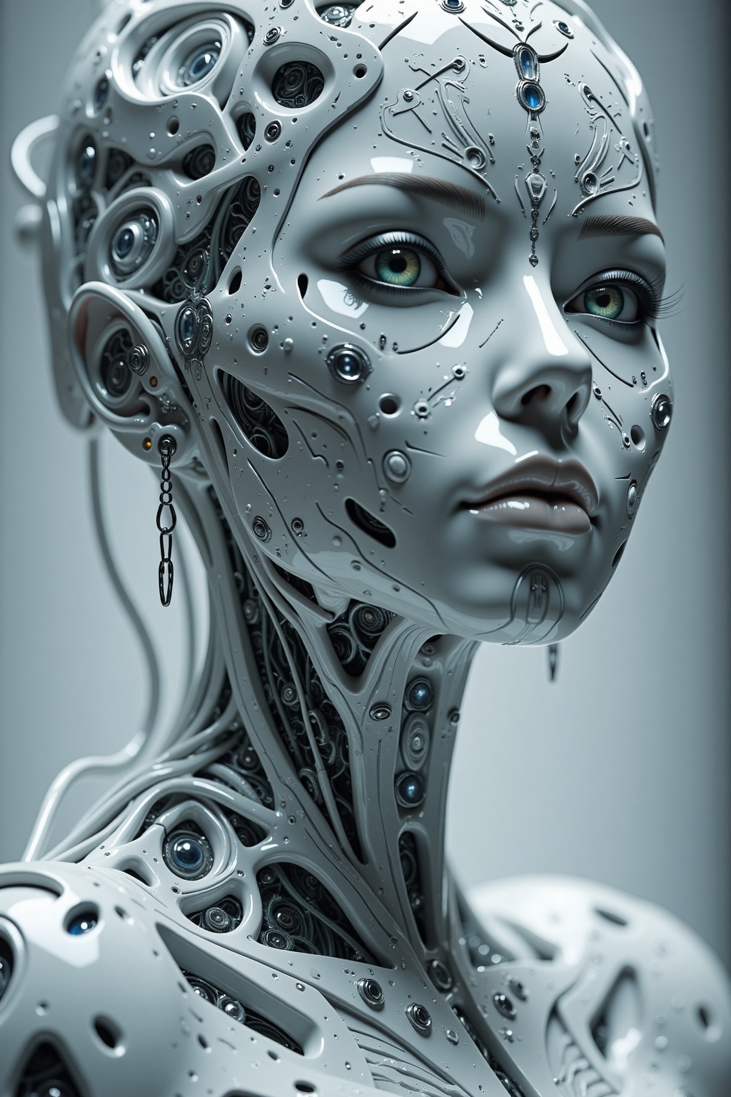 Hyperrealistic art RAW analog photo of a white shining porcelain woman figure, synthetic, strange, very intricate, ((looking at viewer)), (sharp focus, hyper detailed, highly intricate, physically based unbiased rendering), natural lighting. Extremely high-resolution details, photographic, realism pushed to extreme, fine texture, incredibly lifelike, cinematic, 35mm film, 35mm photography, film, photo realism, DSLR, 8k uhd, hdr, ultra-detailed, high quality, high contrast