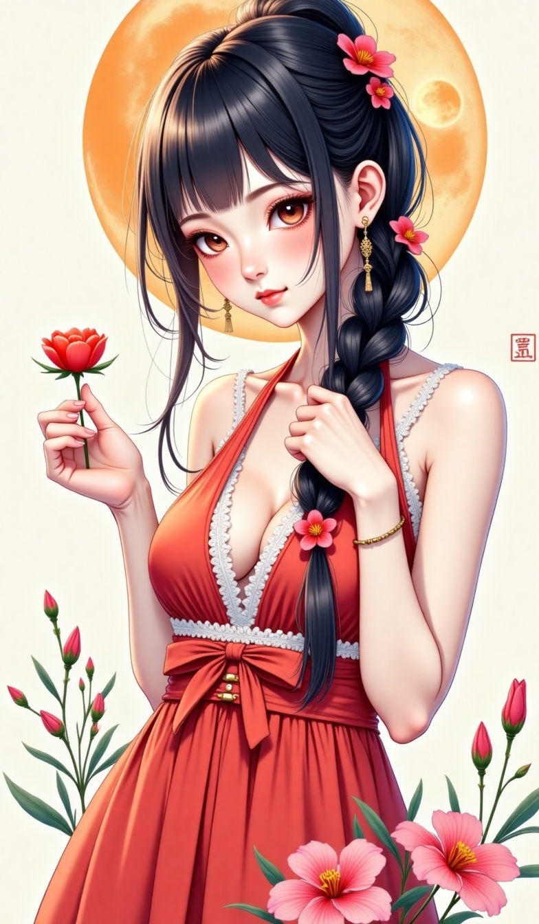 long braided hair,  very long hair,  hair tucking on Tensor.Art