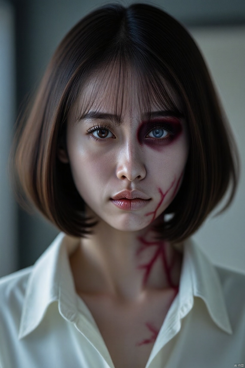 (global illumination, reality,ray tracing, HDR, unreal rendering, reasonable design, high detail, masterpiece,best quality, ultra high definition, movie lighting),
1girl, halfzombie
