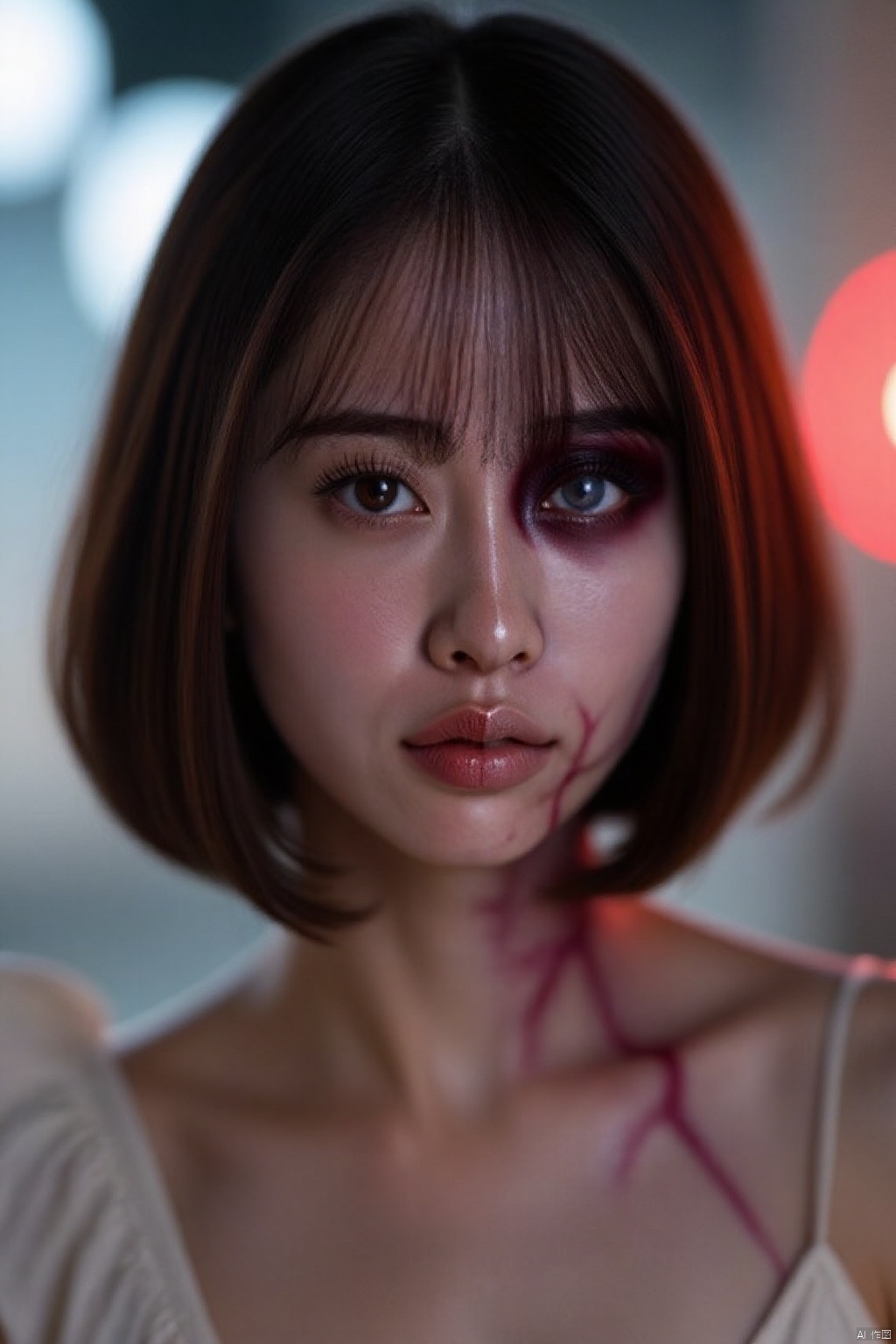 (global illumination, reality,ray tracing, HDR, unreal rendering, reasonable design, high detail, masterpiece,best quality, ultra high definition, movie lighting),
1girl, halfzombie