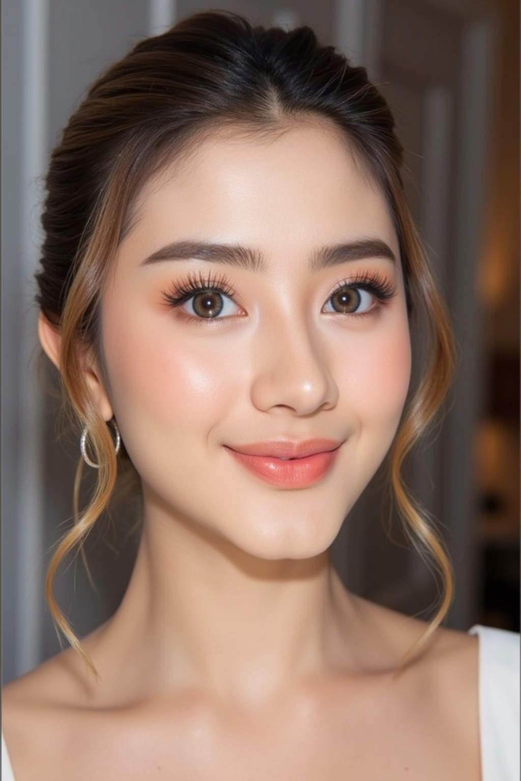 A stunning teenage girl with flawless model-like facial features,  flawless light pale skin,  youthful innocent charm on T...