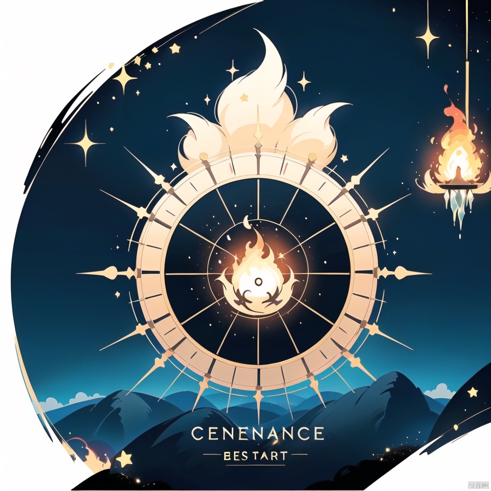 (best quality:1.4), album cover, dot effect, ice element and fire element, star\(sky\), no humans,