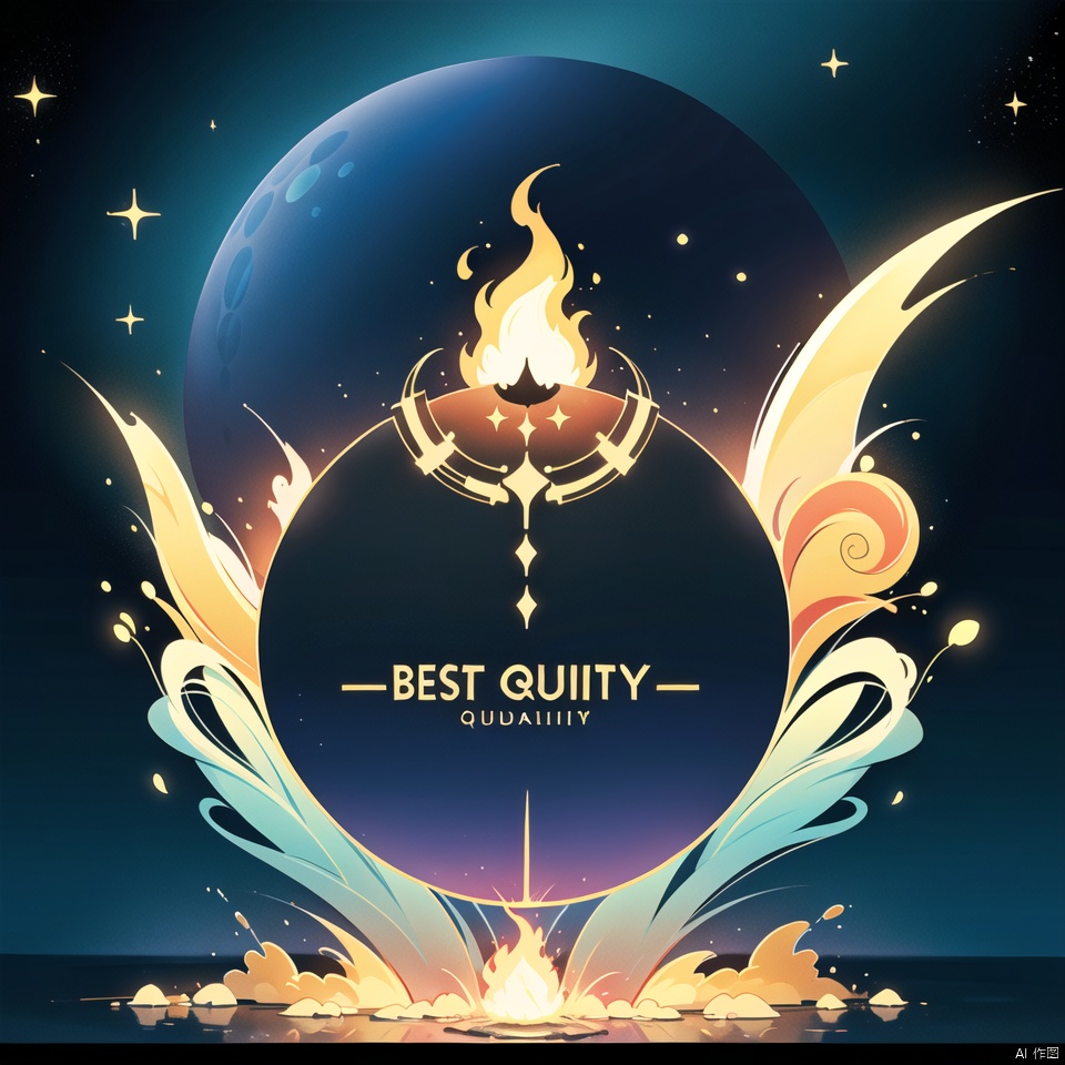 (best quality:1.4), generate an album cover with a blend of ice and fire elements and a starry sky in the background.