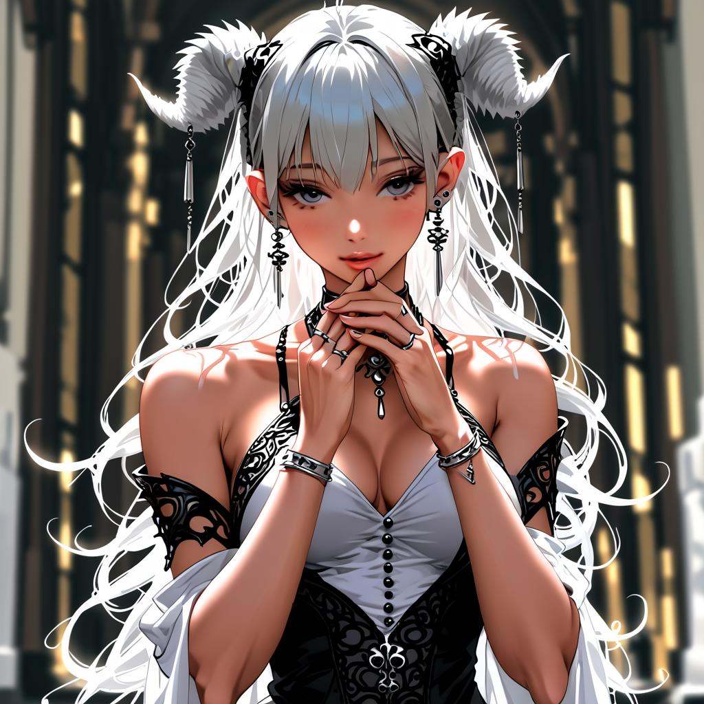parted lips,  pointy ears,  own hands together on Tensor.Art