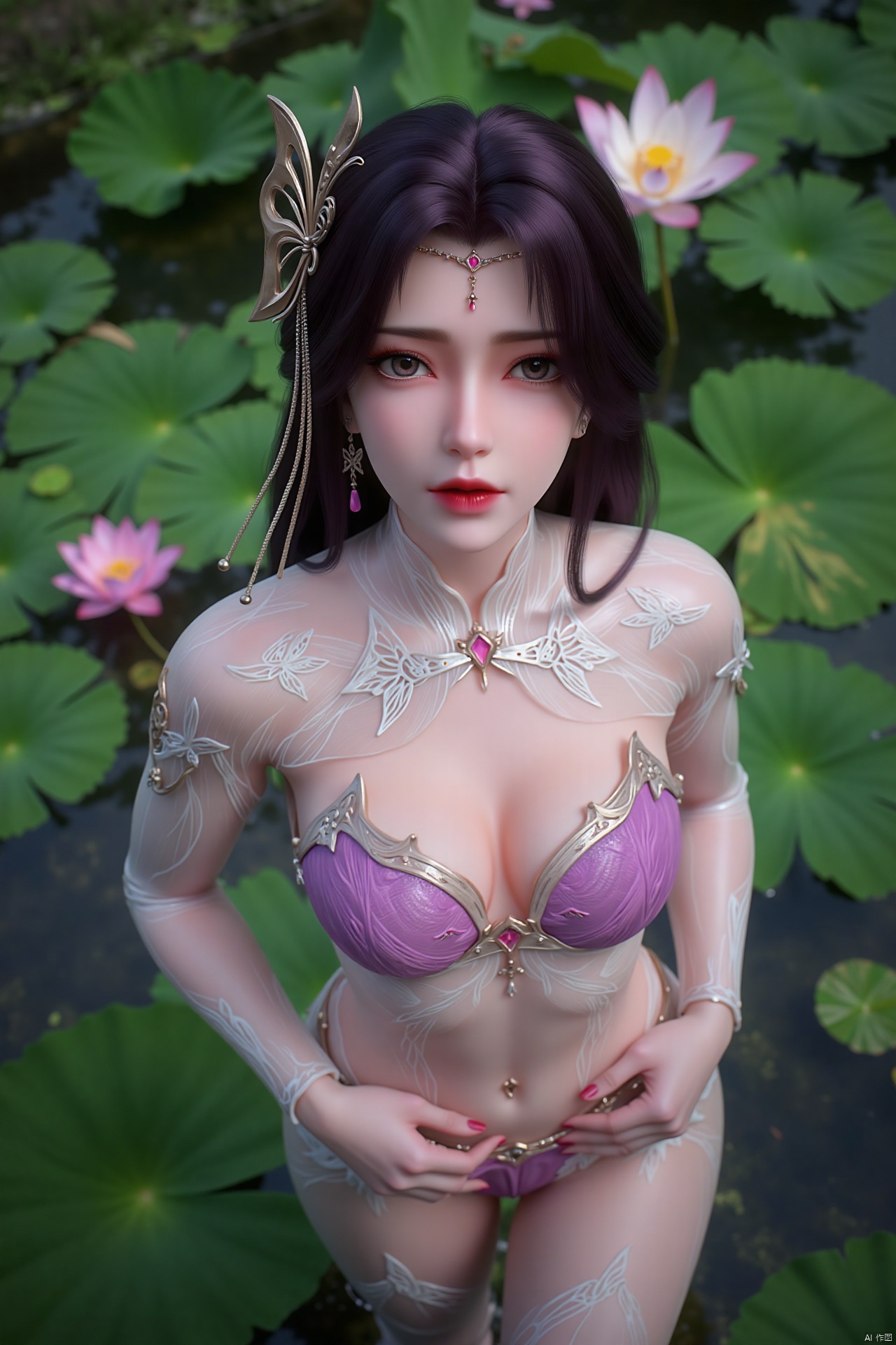 masterpiece,(best quality),official art, (1girl), (solo), ((looking_at_viewer)),(huge breasts:2.69),(full breasts:1.99),Xzhaoliner,(Lotus pond, lotus:1.52)
,Xyunxi,XyunxiX,XshengcaierX,Xzhukeer,Xdacishuwang,Xhehuahanfu