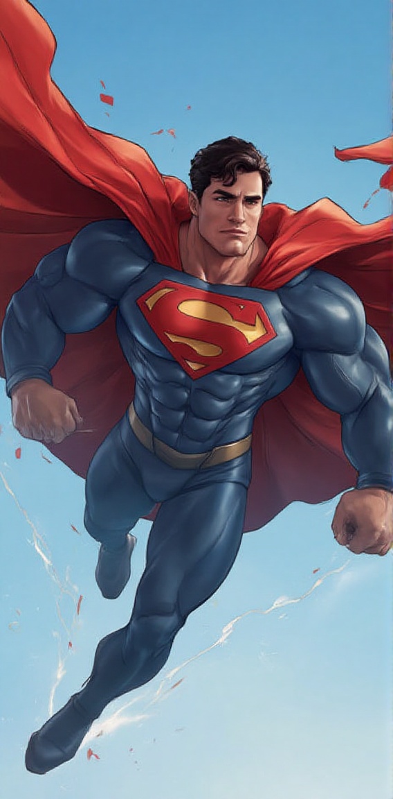 handsome superman,  floating in the air,  . anime style on Tensor.Art