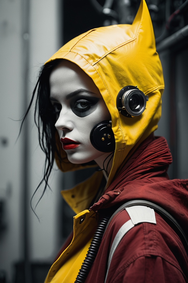 pop art By Conrad Roset and Alberto Vargas,  vibrant yellow cyberpunk jacket,  solo on Tensor.Art