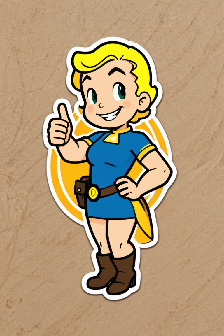 vault girl sticker giving a thumbs up,  googie style,  style of Vincent Di Fate on Tensor.Art