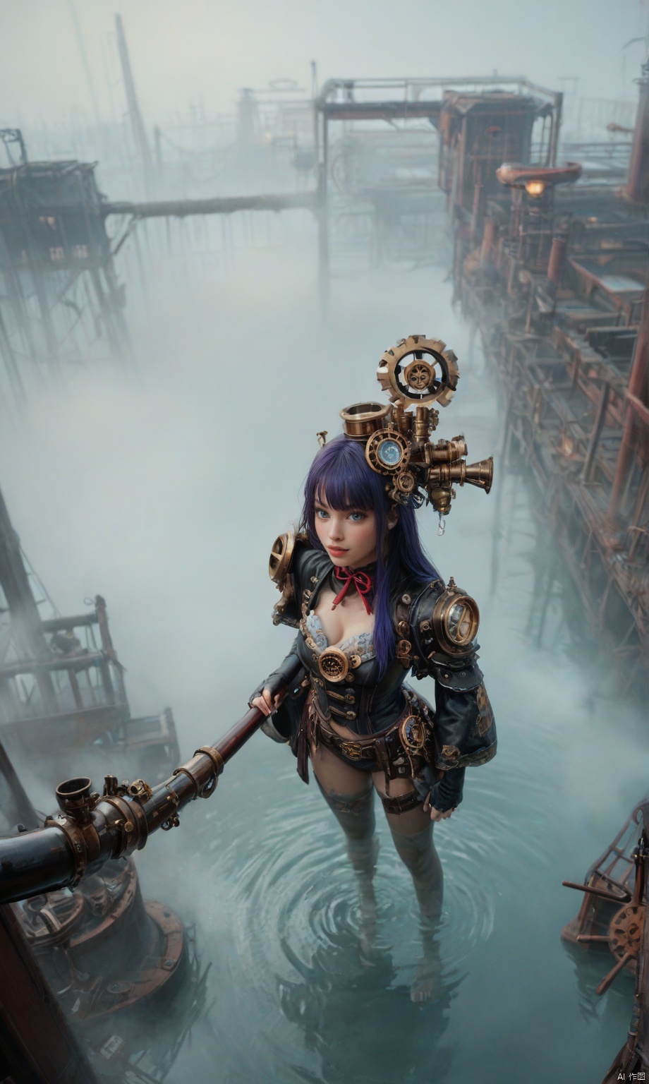 score_9,score_8_up,score_7_up,
raiden shogun,steampunk,girl wearing sci-fi clothes with weird metal parts all over her clothes,the background is a complex city full of pipe gears,water vapor,fog,from_above,breasts_focus,