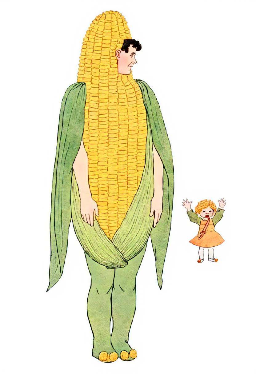 illustration of a male model dressed as a corn on the cob,  earthkids style on Tensor.Art