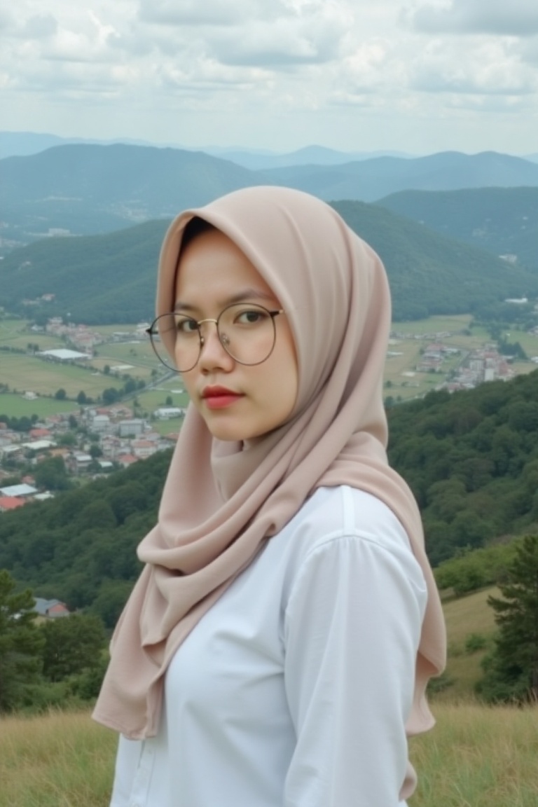 High detail,  A beautiful girl standing on the top of the hill,  hijab on Tensor.Art
