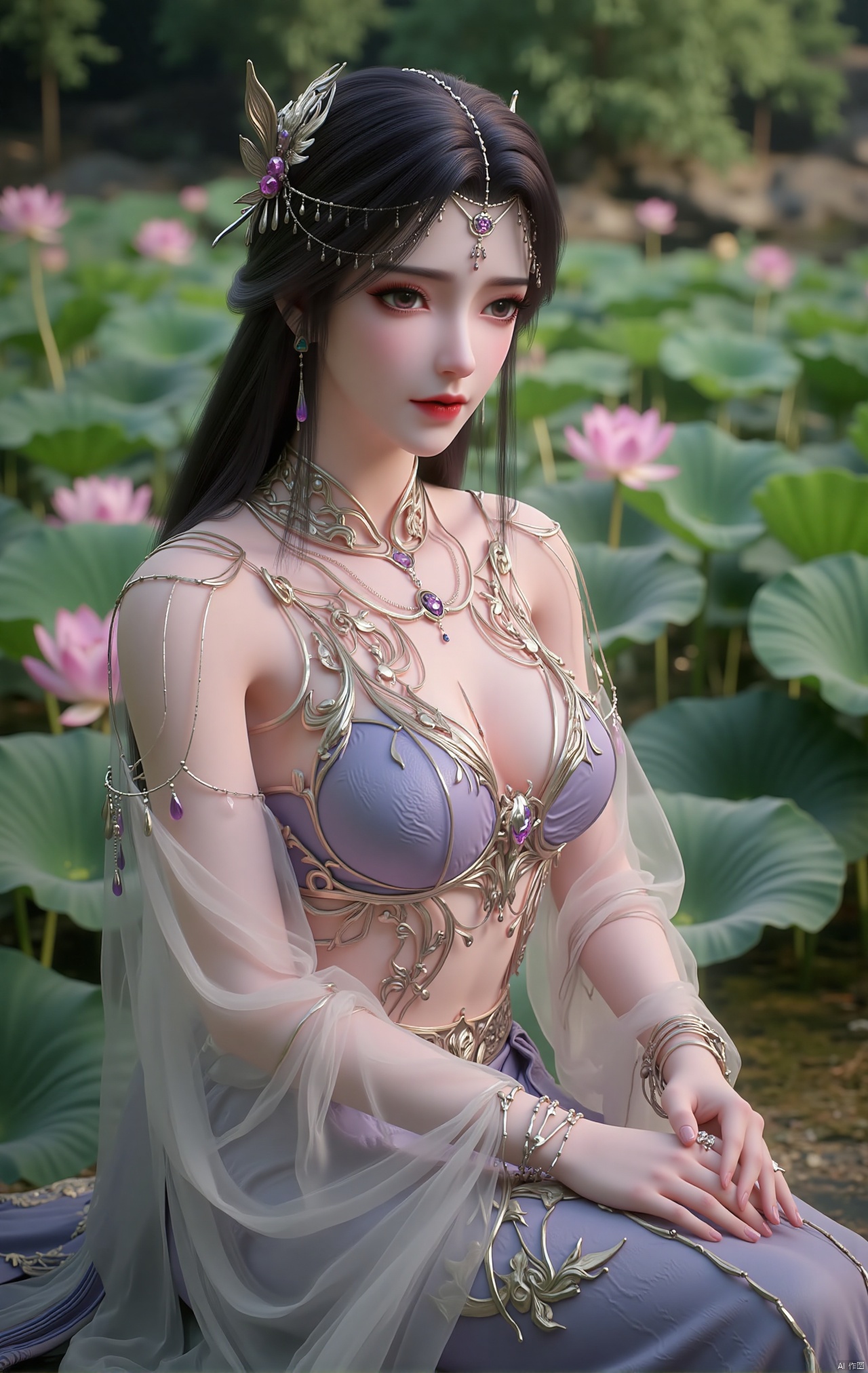  masterpiece,1girl,black hair,(Sitting by the lotus pond in the garden:1.3),(hanfu dress:1.3),black eyes,beautiful face,short sleeves,holding flower,looking at viewer,(huge breasts:2.79),(full breasts:1.99),Xzhaoliner,Xyaoxi,Xsulingyun,XyunluoX,Xhenrendadi,Xlannuo,Xlongnv,Xruoshui,XyunluoH,Xyuzimo,Xliuyue,Xlimuwanx,Xhongdie,Xyanqingcheng,Xqinghe,XyunxiX,XshengcaierX,Xdacishuwang,Xzhukeer,Xqinghanfu,Xyupopo