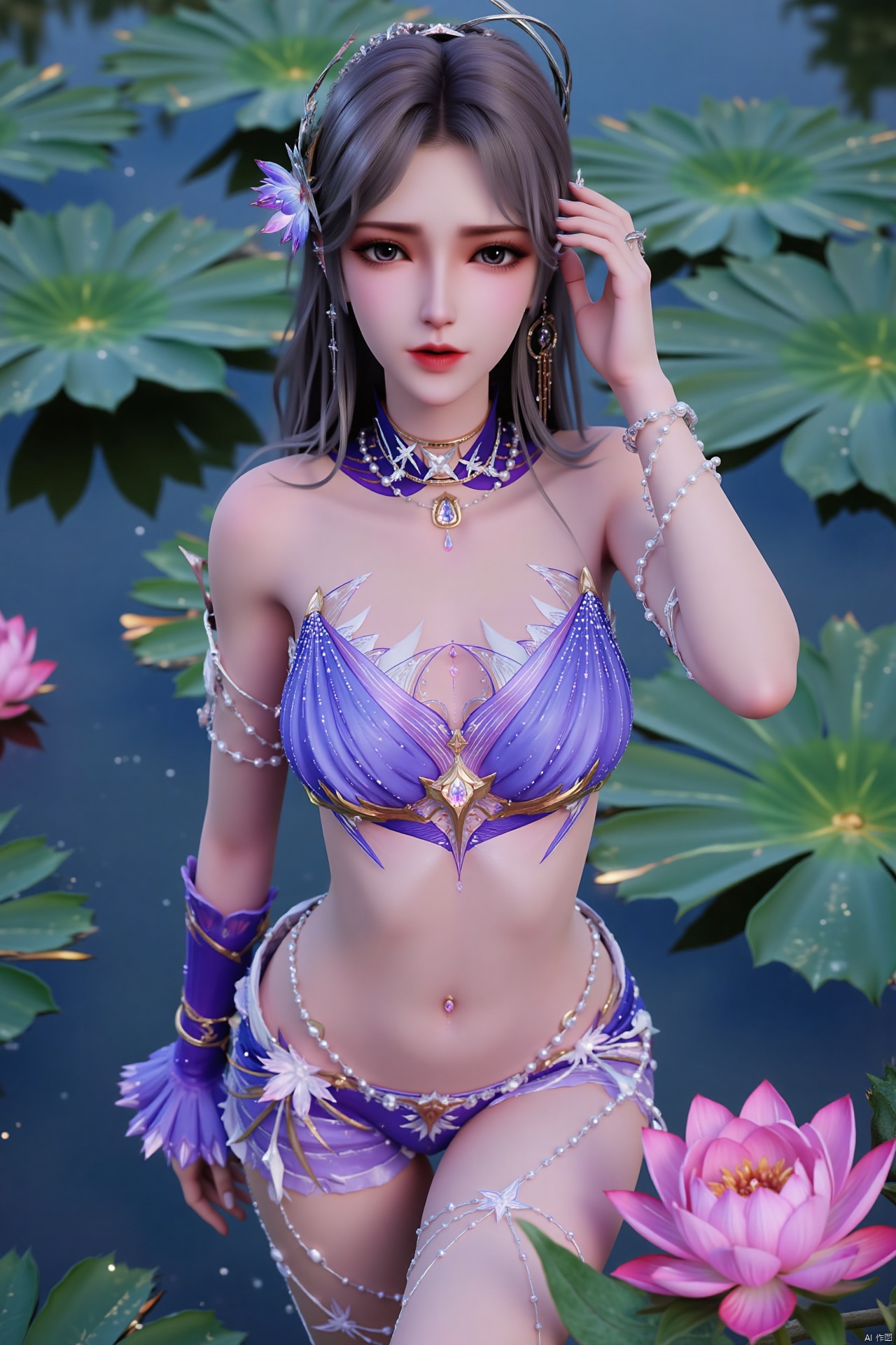 masterpiece,(best quality),official art, (1girl), (solo), ((looking_at_viewer)),(huge breasts:2.69),(full breasts:1.99),Xzhaoliner,(Lotus pond, lotus:1.52)
,Xyunxi,XyunxiX,XshengcaierX,Xzhukeer,Xdacishuwang,Xhehuahanfu