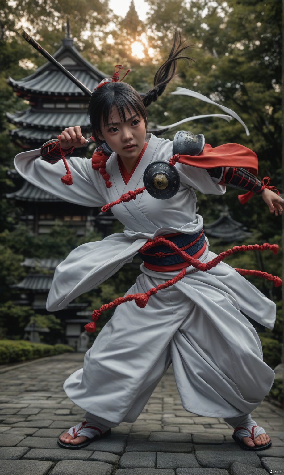 score_9_up, score_8_up, score_7_up, 1girl, Japanese (female samurai:1.5) in filigree samurai armor, Japanese luxury castle background, action pose, cinematic lighting, 4k, vantablack,   c0l0urc0r3, cute, bright colours,  real life photo,    zy_animation,  