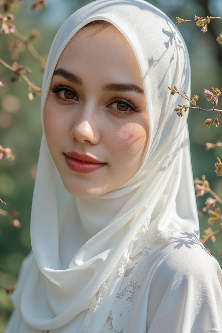 Wcol style. Narrow viewing angle. Portrait of a 30-year-old Malay girl in close-up,  wearing hijab that elegantly frames h...