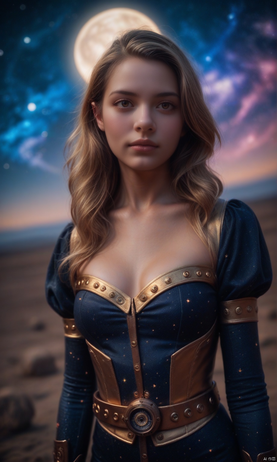 score_9, score_8_up, score_7_up, photo, (Cowboy shoot photo), Cosmic Steampunk Elf, seductive, innocent, detailed gold belt, space dust, Heavenly, rich vibrant vivid colors, full moon night background, (depth of field), (dynamic angle), (fine textures details), (realistic:1.4), (realistic skin:1.4), (sharp), (artistic photo), (analog film grain)  