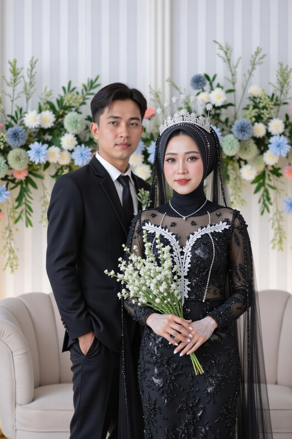 wedding photography,  the bride and groom standing in front of a wedding backdrop,  Biyori on Tensor.Art