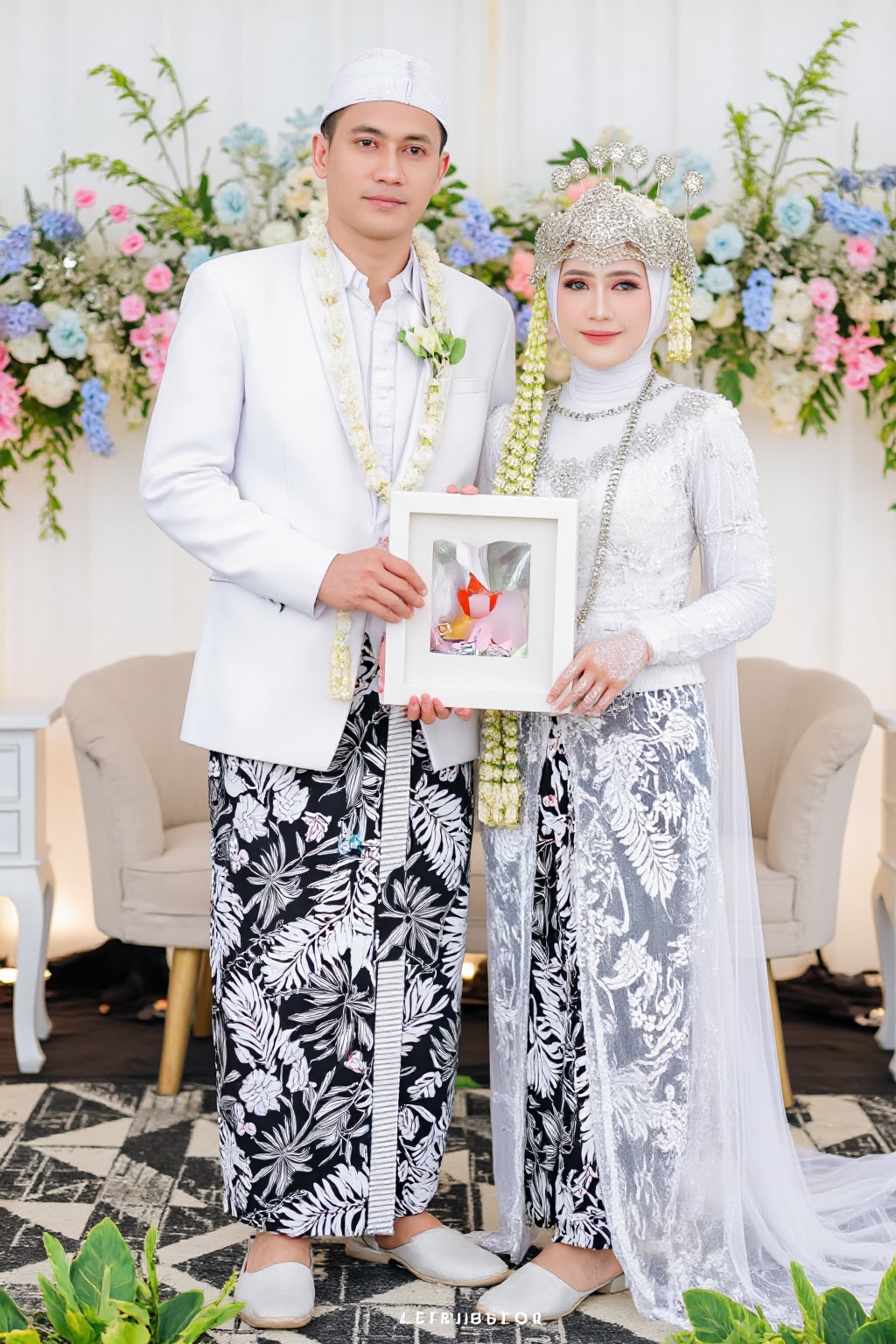 wedding photography,  the bride and groom standing in front of a wedding backdrop,  PevitaPearce on Tensor.Art