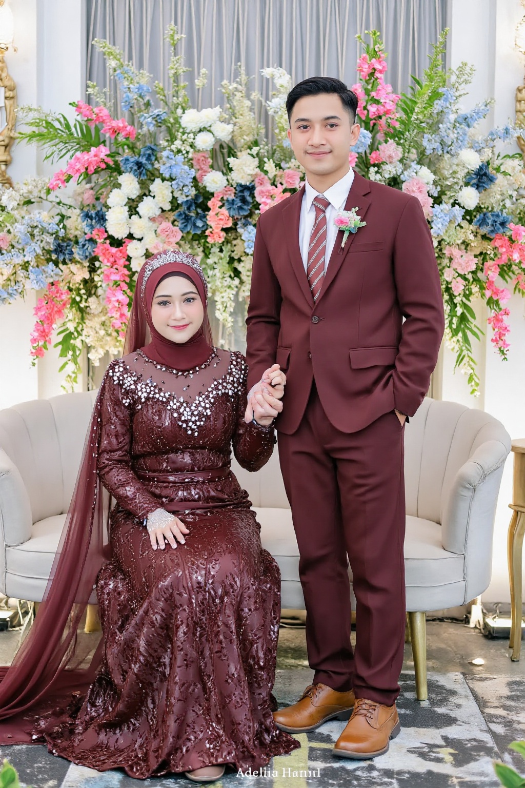 wedding photography,  the bride and groom photo in front of a wedding backdrop,  AdelliaHalim on Tensor.Art