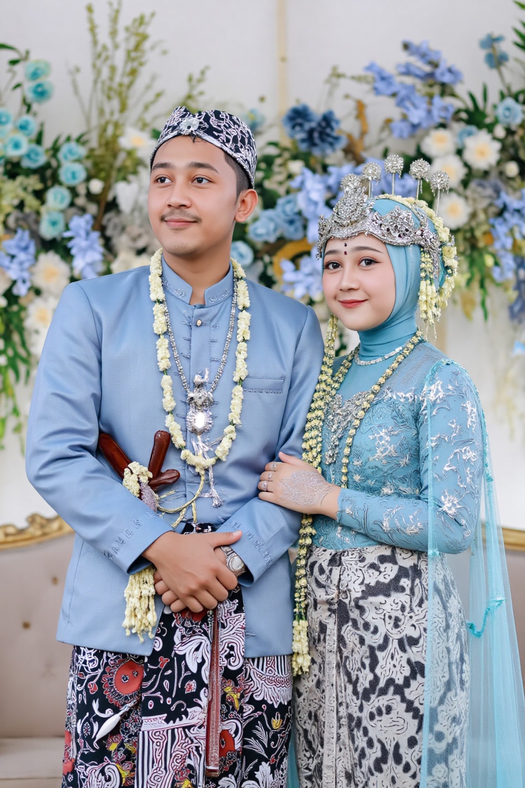 wedding photography,  the bride and groom standing in front of a full fill floral backdrop,  sarti on Tensor.Art