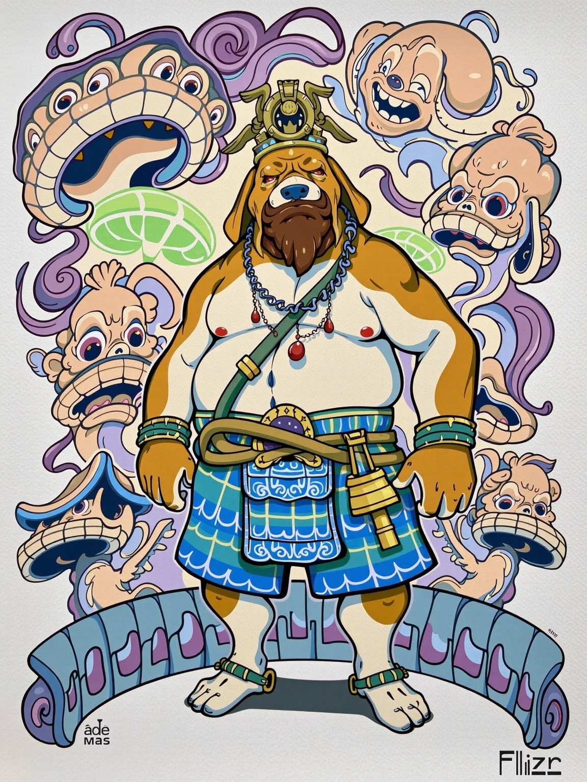 illustration,  barbier style,  illustration of a hefty Samurai Atlas - Beagle on Tensor.Art