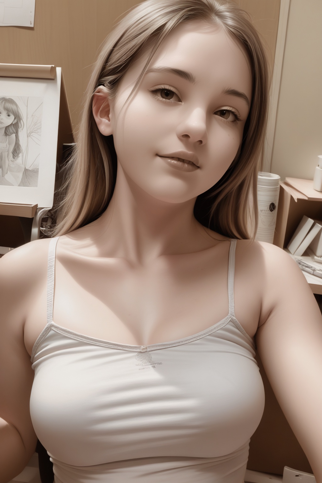 female,  short camisole,  white on Tensor.Art
