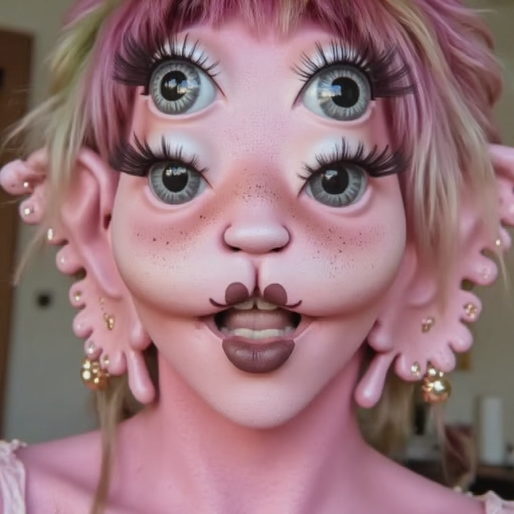 1girl,  pink textured skin,  4 blue eyes on Tensor.Art