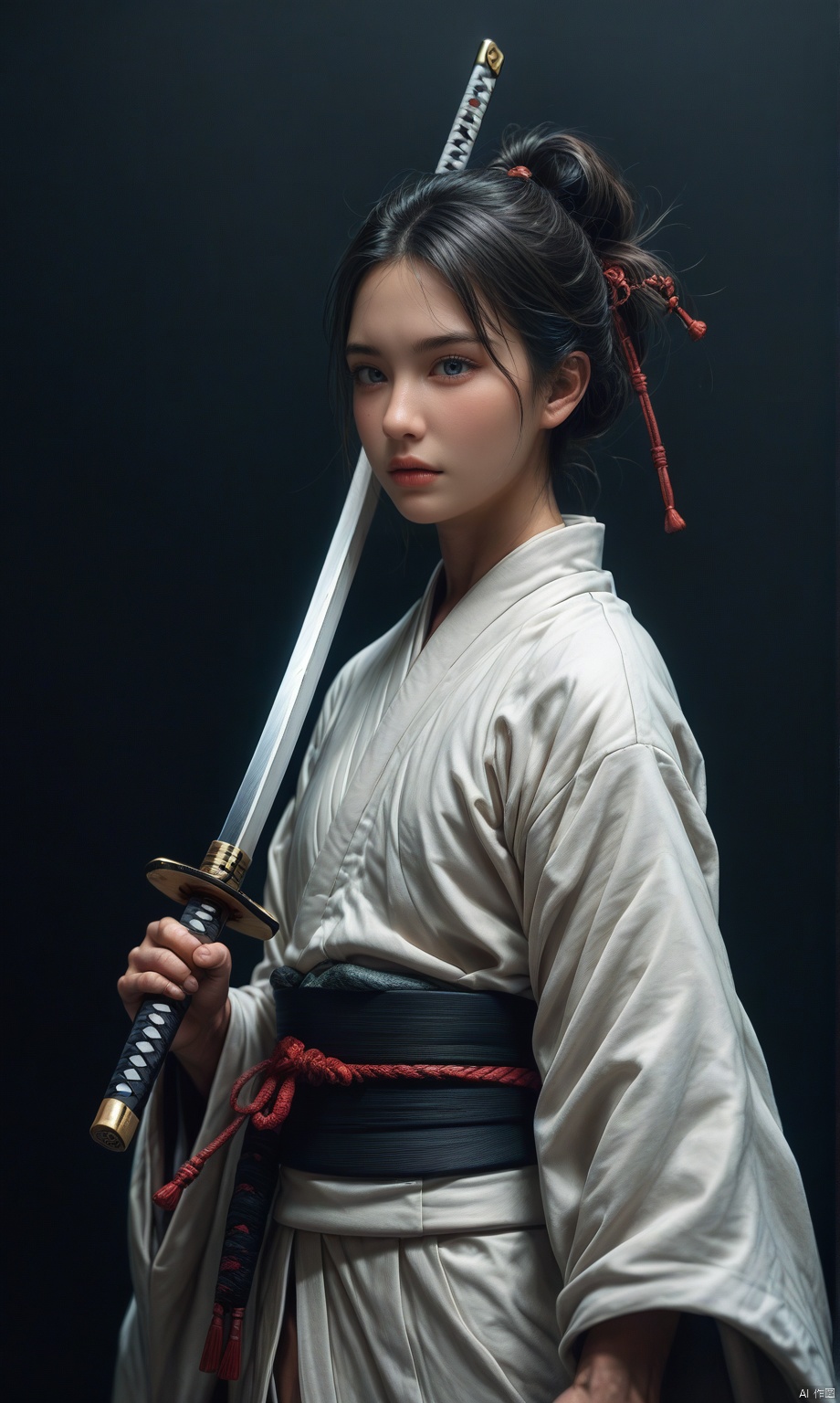 anime,  silhouetted outline against a dark background,  a ronin samurai warrior on Tensor.Art