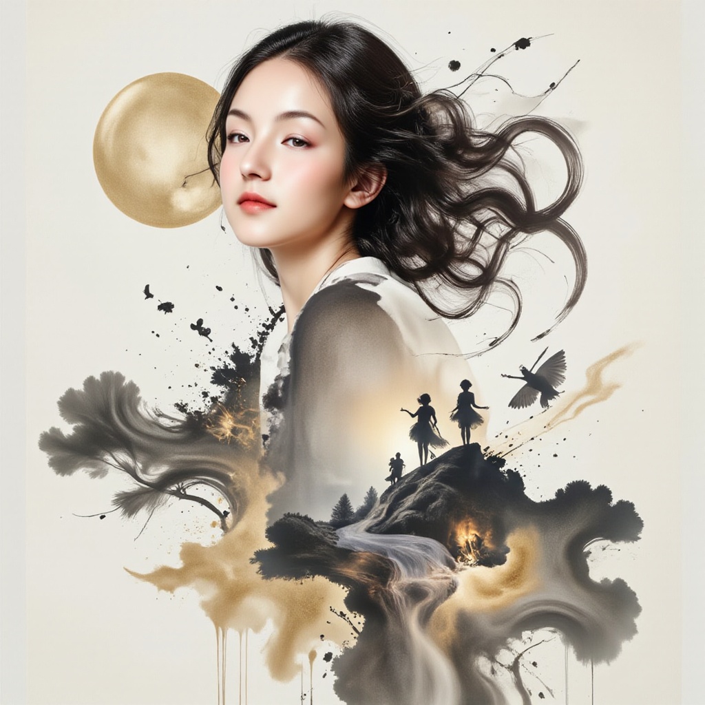 Surreal digital illustration painting in the style of Asa CHEN,  image view,  beautiful girl in a gauze dress on Tensor.Art